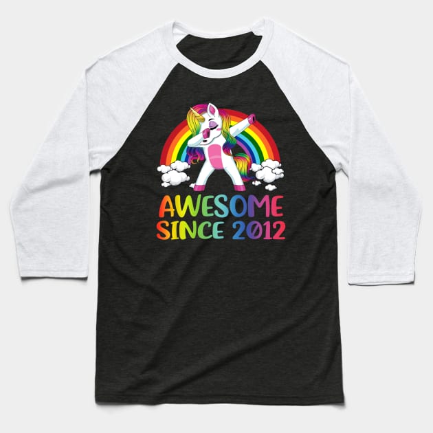 8 Birthday Unicorn Dabbing Awesome Since 2012 Baseball T-Shirt by Manonee